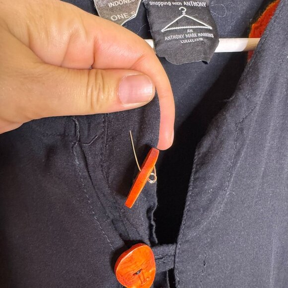 Vintage 90s Black & Orange Boho Maxi-Length Kaftan, Fringe Accents, Art-to-Wear - Picture 4 of 7